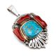 SILVER, GOLD, CORAL & TURQUOISE PENDANT BY SAMPSON GRAY (NAVAJO)